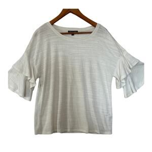 Cable & Gauge Cream Blouse Short Flutter Sleeve Textured Crew Neck Top‎ Size L